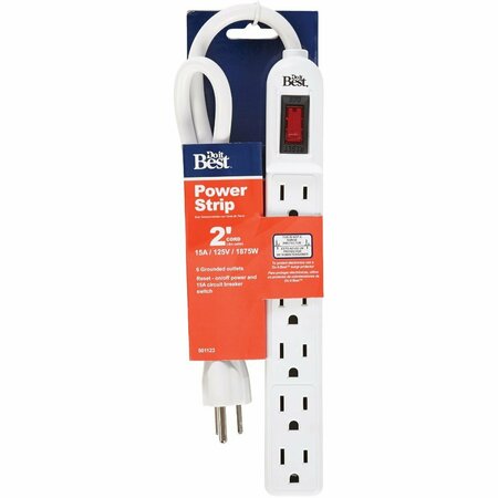 ALL-SOURCE 6-Outlet White Power Strip with 2 Ft. Cord LTS-6